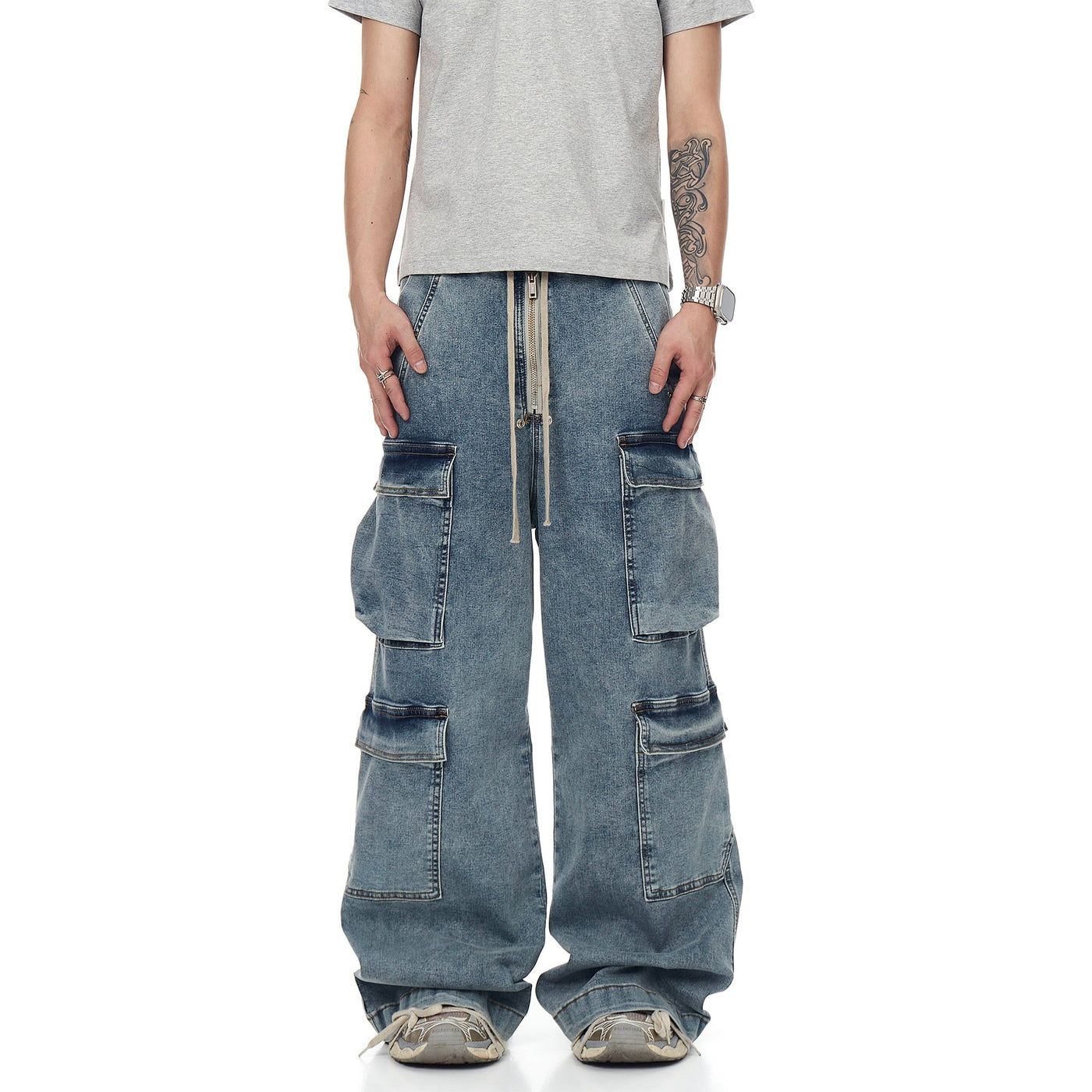 Drawstring Fade Cargo Jeans Korean Street Fashion Jeans By Blacklists Shop Online at OH Vault