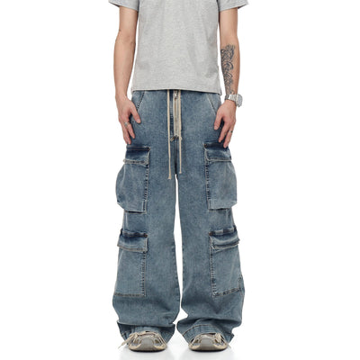 Drawstring Fade Cargo Jeans Korean Street Fashion Jeans By Blacklists Shop Online at OH Vault
