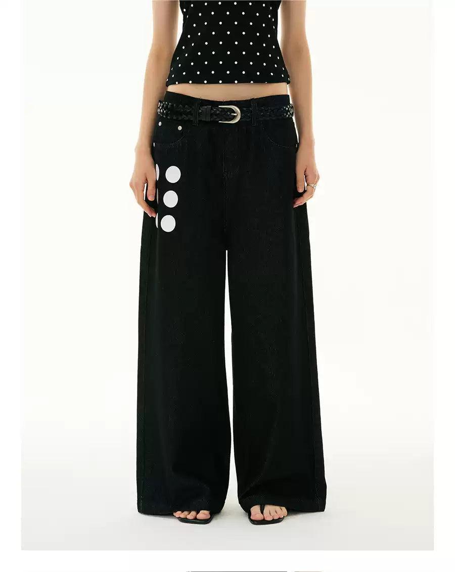 Polka Print Wide Leg Jeans Korean Street Fashion Jeans By Funky Fun Shop Online at OH Vault