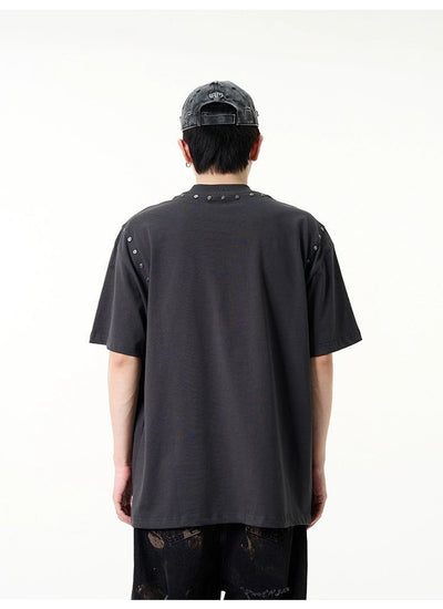 Metallic Rivet Detail T-Shirt Korean Street Fashion T-Shirt By 77Flight Shop Online at OH Vault