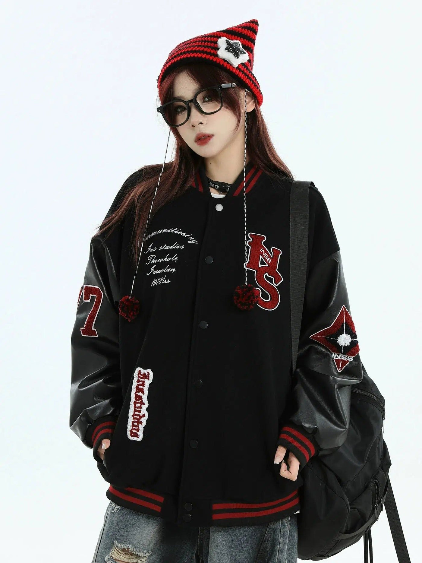 Contrast Embroidery Varsity Jacket Korean Street Fashion Jacket By INS Korea Shop Online at OH Vault