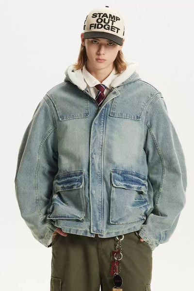 Faux Fur Hood Denim Jacket Korean Street Fashion Jacket By Made Extreme Shop Online at OH Vault