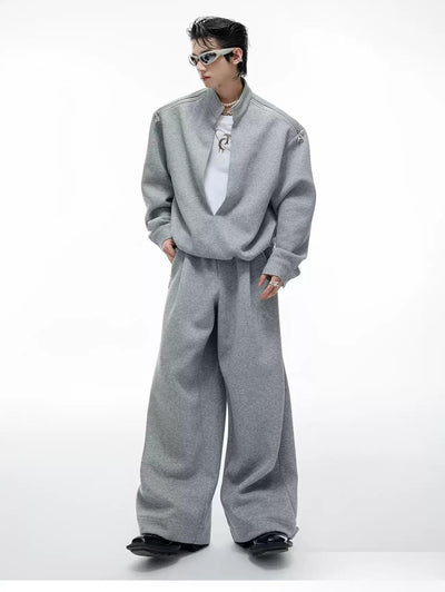 Layered Zipped Detail Crewneck & Wide Leg Sweatpants Set Korean Street Fashion #REF! By Argue Culture Shop Online at OH Vault