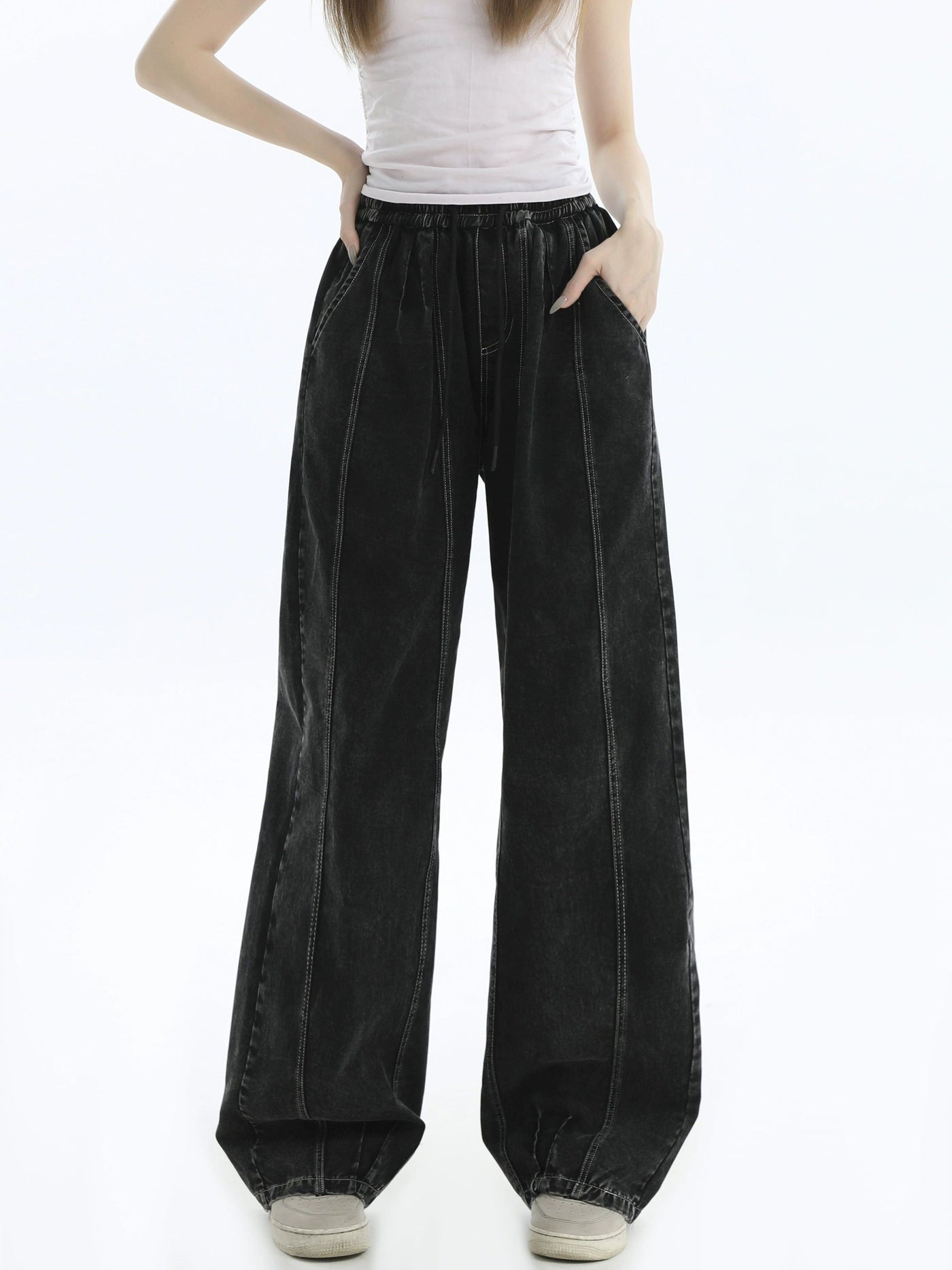 Stitched Line Washed Jeans Korean Street Fashion Jeans By INS Korea Shop Online at OH Vault