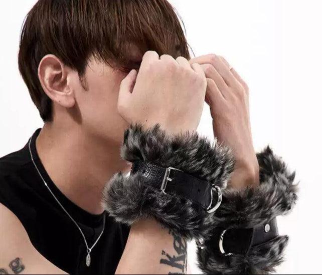 Strapped Faux Fur Bracelet Korean Street Fashion Bracelet By Slim Black Shop Online at OH Vault