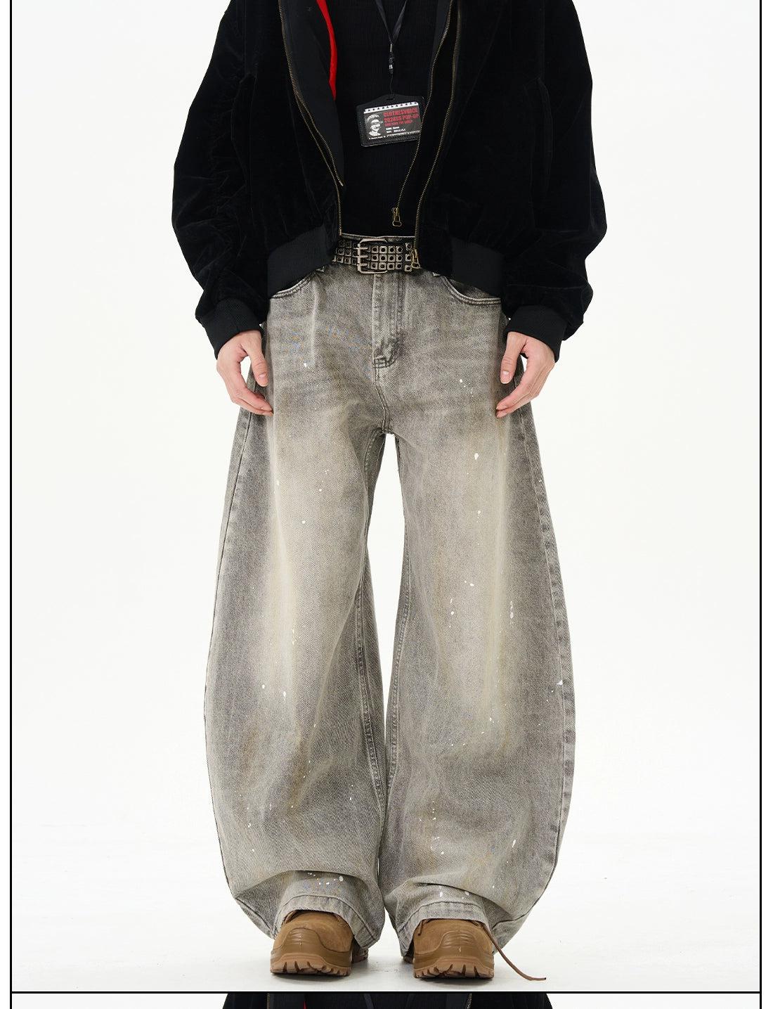 Faded Ink-Splashed Scimitar Jeans Korean Street Fashion Jeans By 77Flight Shop Online at OH Vault