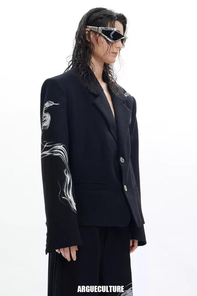 Smoke Snake Lapel Blazer Korean Street Fashion Blazer By Argue Culture Shop Online at OH Vault