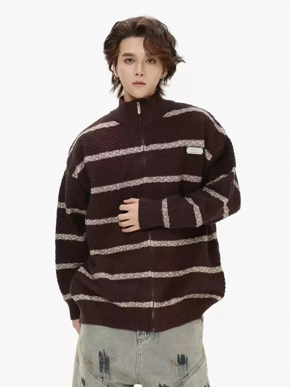 Contrast Stripes Patterned Sweater Korean Street Fashion Sweater By INS Korea Shop Online at OH Vault