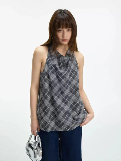 Checkered Halterneck Vest Korean Street Fashion Vest By Jump Next Shop Online at OH Vault