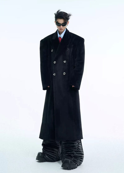 Double Breasted Velvet Textured Overcoat Korean Street Fashion Long Coat By Argue Culture Shop Online at OH Vault