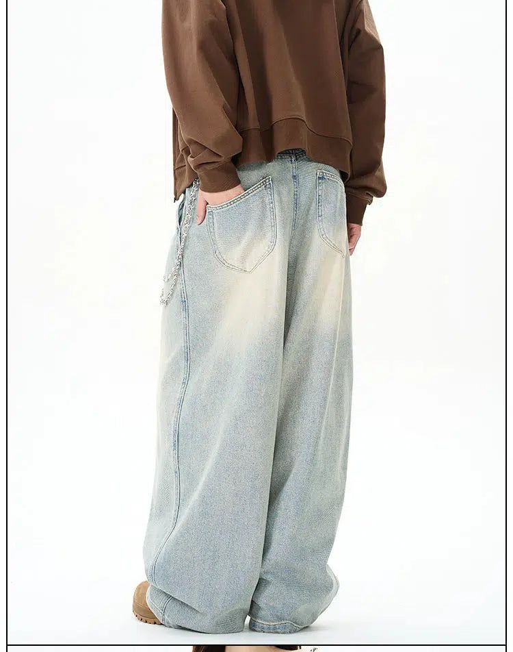 Washed Fold Pleats Wide Jeans Korean Street Fashion Jeans By 77Flight Shop Online at OH Vault