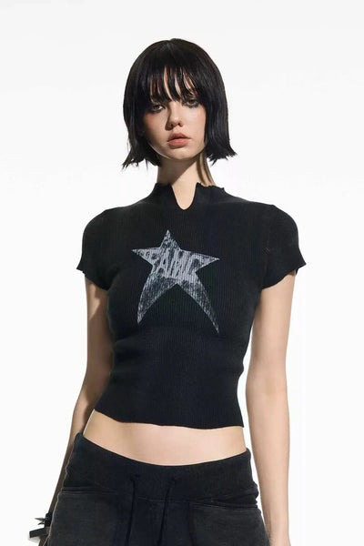 Washed Star Graphic Cropped T-Shirt Korean Street Fashion T-Shirt By Team Geek Shop Online at OH Vault