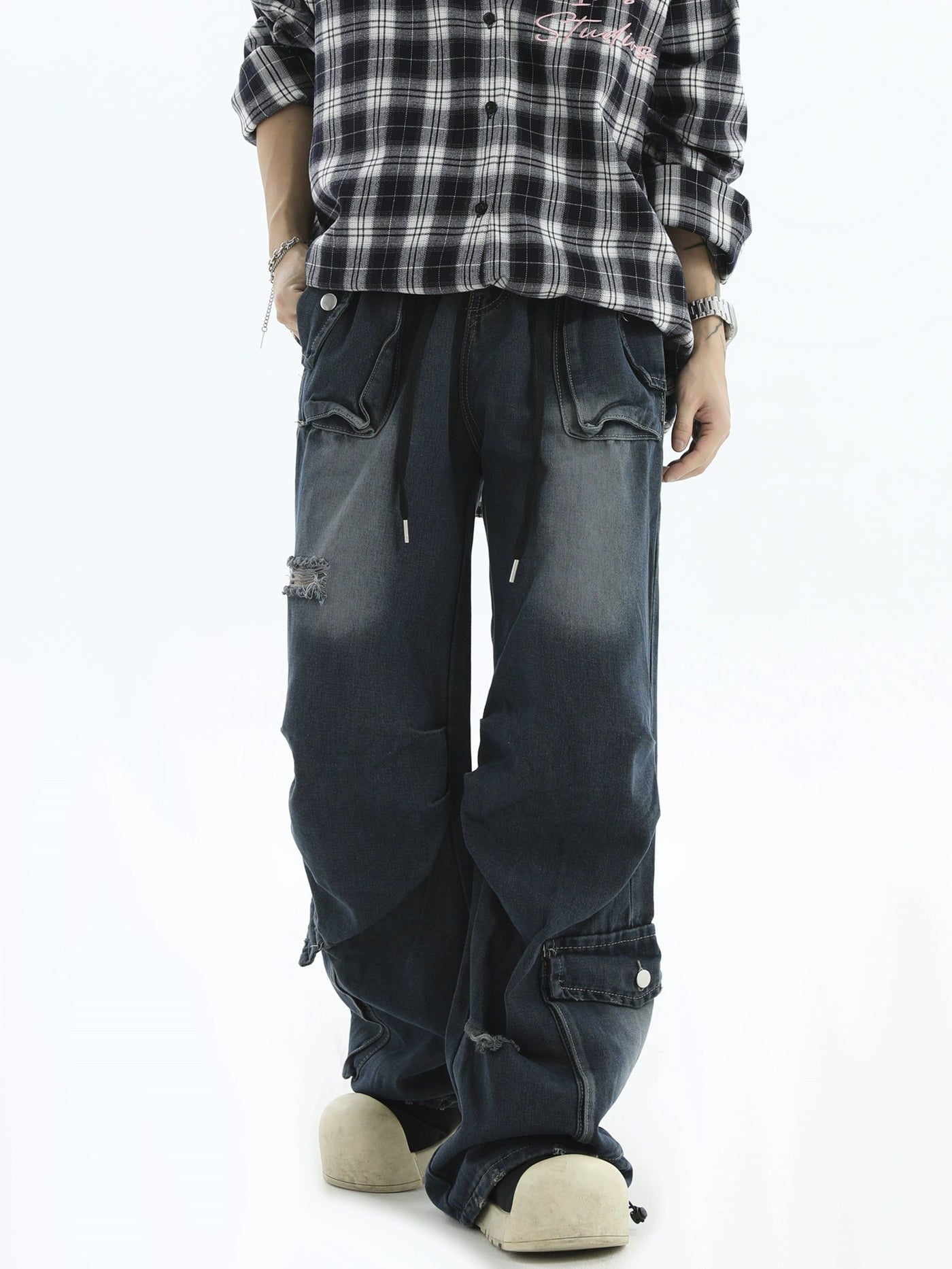 Fade Spots Multi-Pocket Jeans Korean Street Fashion Jeans By INS Korea Shop Online at OH Vault