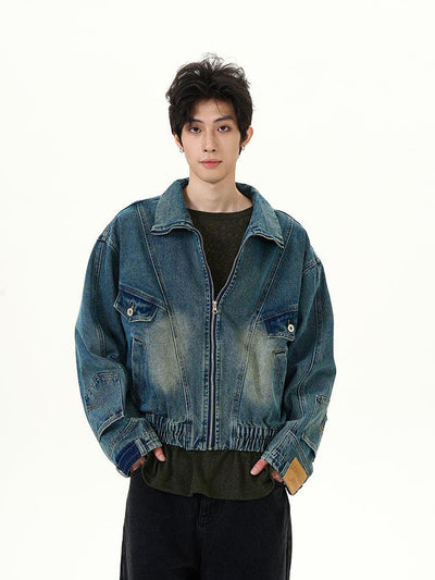 Washed Inverted Style Short Denim Jacket Korean Street Fashion Jacket By 77Flight Shop Online at OH Vault