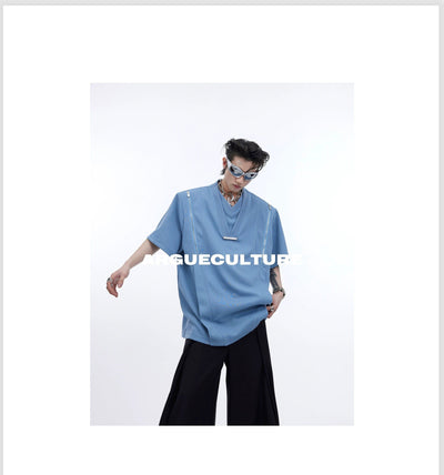 Neck Layer Zipped T-Shirt Korean Street Fashion T-Shirt By Argue Culture Shop Online at OH Vault