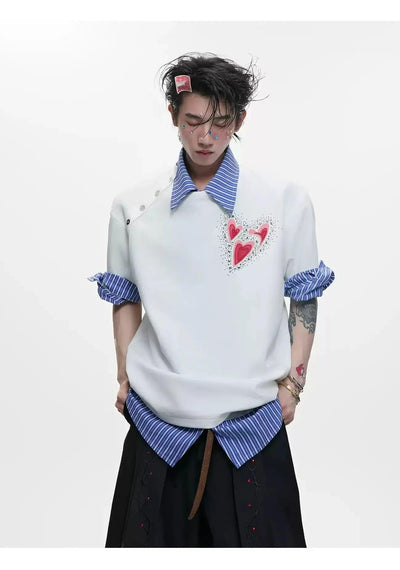 Irregular Neckline Print T-Shirt Korean Street Fashion T-Shirt By Argue Culture Shop Online at OH Vault