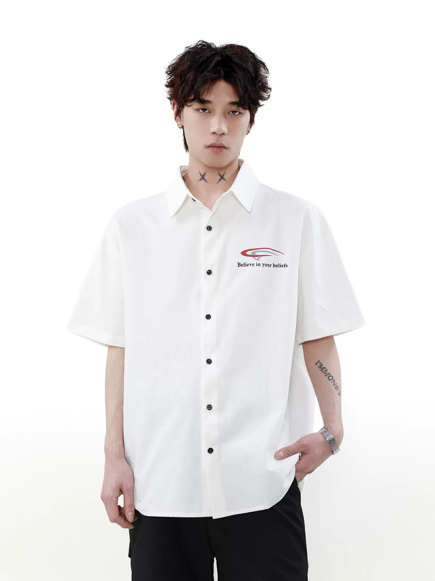 Text Printed Short Sleeve Shirt Korean Street Fashion Shirt By Mr Nearly Shop Online at OH Vault