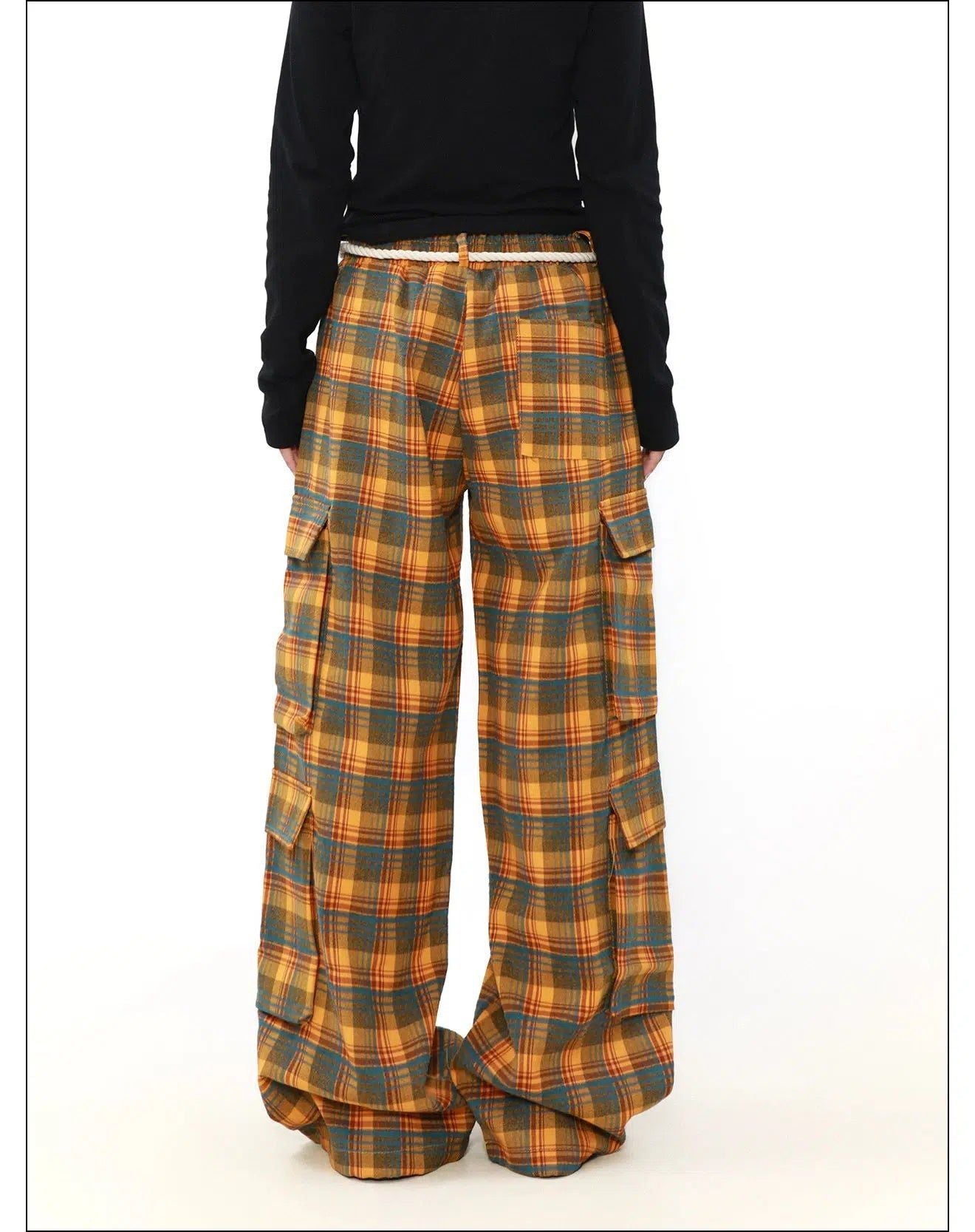 Plaid Rope Detail Cargo Pants Korean Street Fashion Pants By Mr Nearly Shop Online at OH Vault