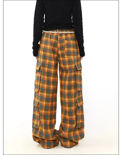 Plaid Rope Detail Cargo Pants Korean Street Fashion Pants By Mr Nearly Shop Online at OH Vault