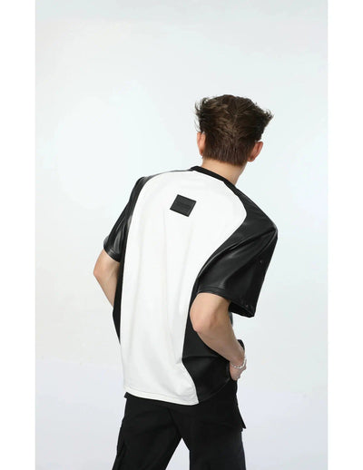 Spliced Contrast Leather T-Shirt Korean Street Fashion T-Shirt By Turn Tide Shop Online at OH Vault