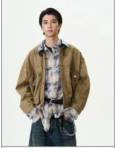 Multi-Pocket Washed Denim Jacket Korean Street Fashion Jacket By 77Flight Shop Online at OH Vault