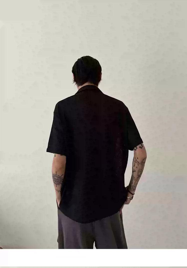 Hollow Textured Knit Short Sleeve Shirt Korean Street Fashion Shirt By In Knots Shop Online at OH Vault