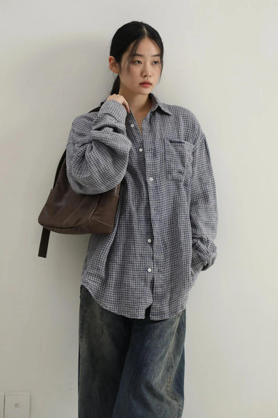 Linen Plaid Casual Shirt Korean Street Fashion Shirt By Mason Prince Shop Online at OH Vault