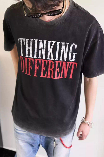 Washed Think Different Print T-Shirt Korean Street Fashion T-Shirt By Moditec Shop Online at OH Vault