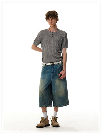 Henley Collar Knit T-Shirt Korean Street Fashion T-Shirt By Mr Nearly Shop Online at OH Vault