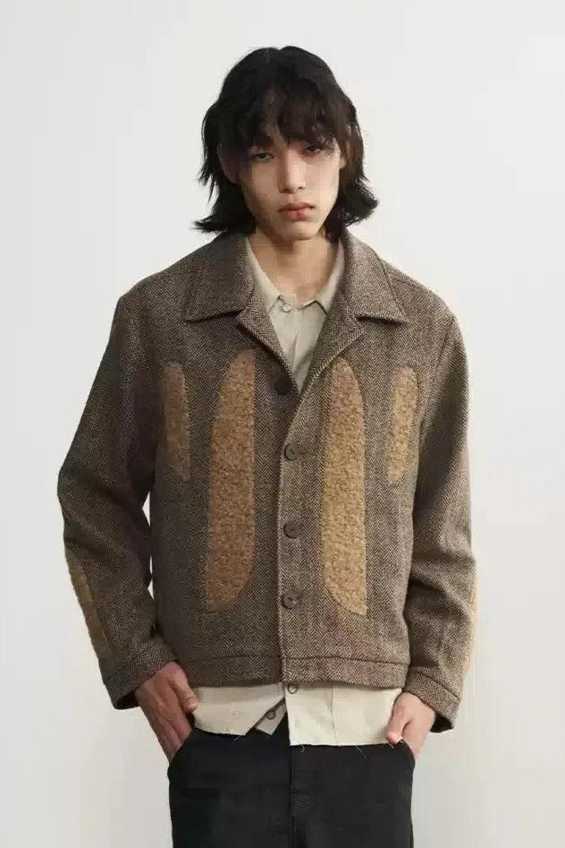 Spliced Wool Textured Jacket Korean Street Fashion Jacket By 11St Crops Shop Online at OH Vault