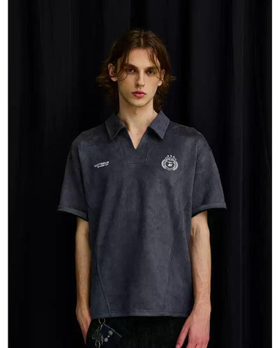 Micro Suede V-Neck Polo Korean Street Fashion Polo By A PUEE Shop Online at OH Vault