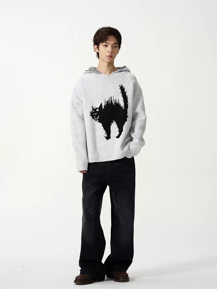 Scared Cat Hooded Sweater Korean Street Fashion Sweater By 77Flight Shop Online at OH Vault