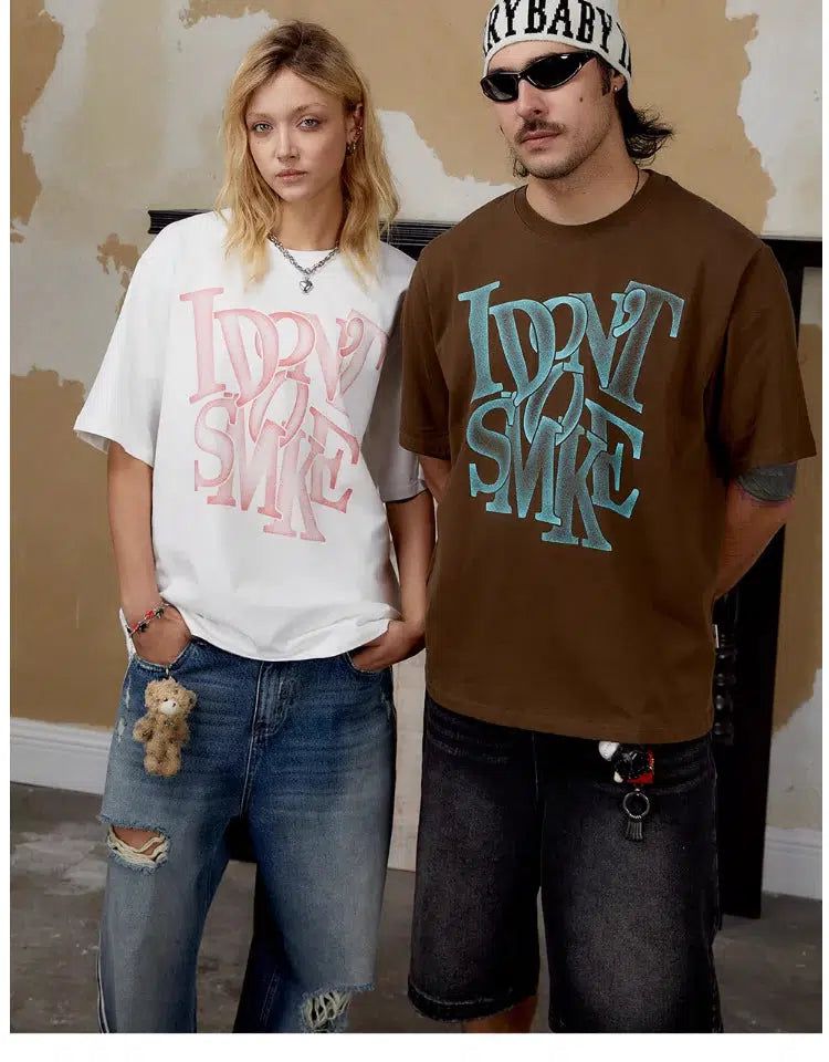 Distressed Effect Logo T-Shirt Korean Street Fashion T-Shirt By Donsmoke Shop Online at OH Vault