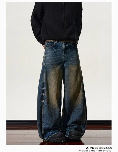 Mud-Dyed Whiskers Wide Jeans Korean Street Fashion Jeans By A PUEE Shop Online at OH Vault