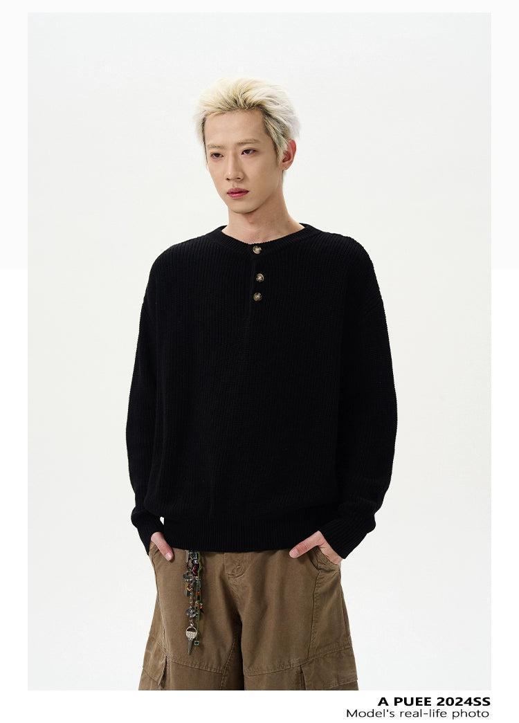 Casual Henry Collar Sweater Korean Street Fashion Sweater By A PUEE Shop Online at OH Vault