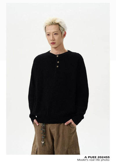 Casual Henry Collar Sweater Korean Street Fashion Sweater By A PUEE Shop Online at OH Vault