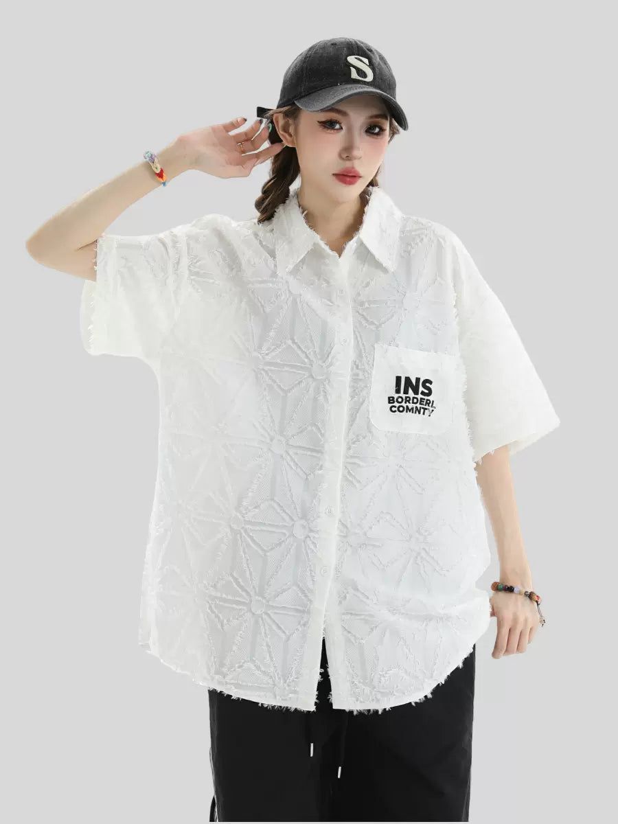 Frayed Textures and Patterns Shirt Korean Street Fashion Shirt By INS Korea Shop Online at OH Vault