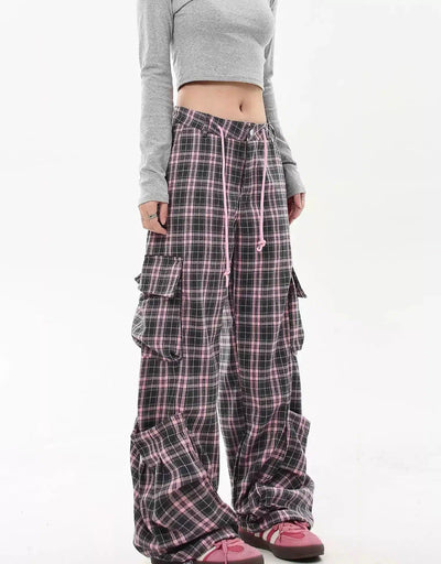 Oversized Pocket Plaid Cargo Pants Korean Street Fashion Pants By Blacklists Shop Online at OH Vault