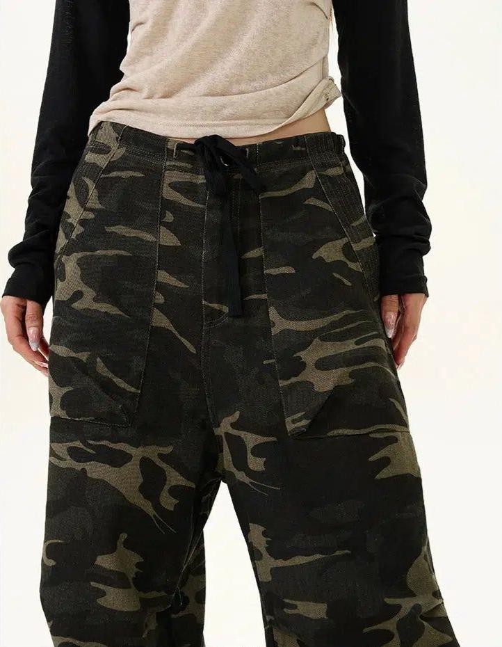 Drawcord Camouflage Cargo Pants Korean Street Fashion Pants By 77Flight Shop Online at OH Vault