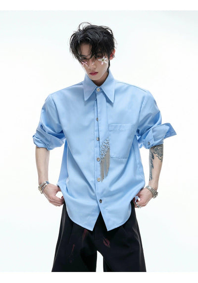 Metallic Buttons Neck-Tie Shirt Korean Street Fashion Shirt By Argue Culture Shop Online at OH Vault