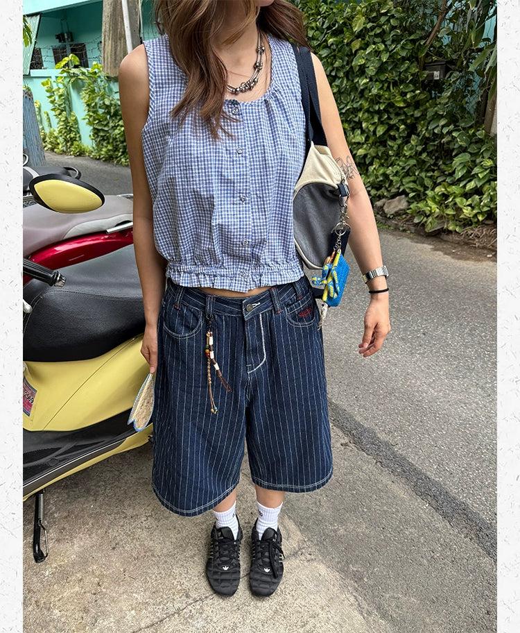 Striped Contrast Stitches Denim Shorts Korean Street Fashion Shorts By Made Extreme Shop Online at OH Vault