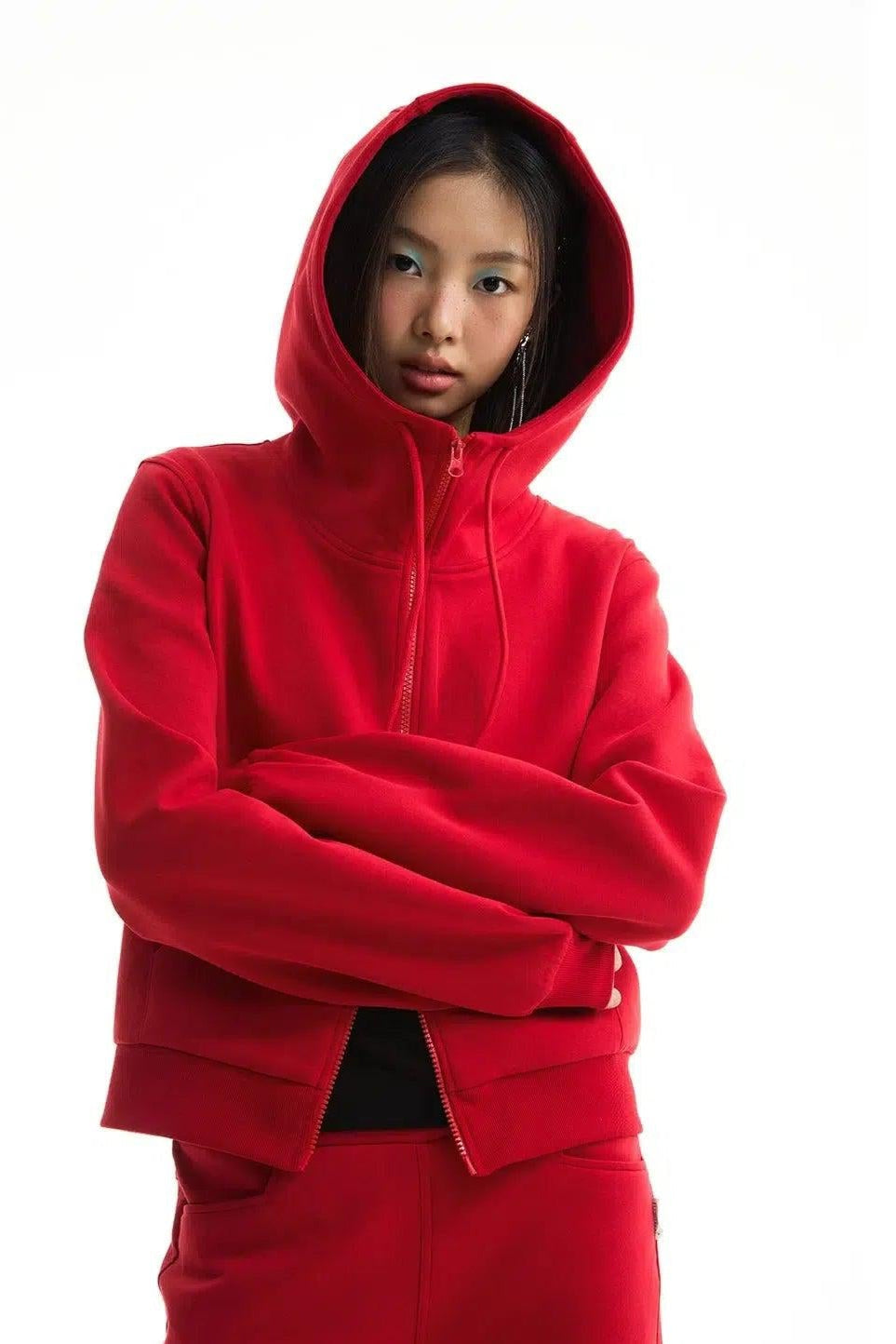 Dual-End Zipped Cropped Hoodie Korean Street Fashion Hoodie By Funky Fun Shop Online at OH Vault