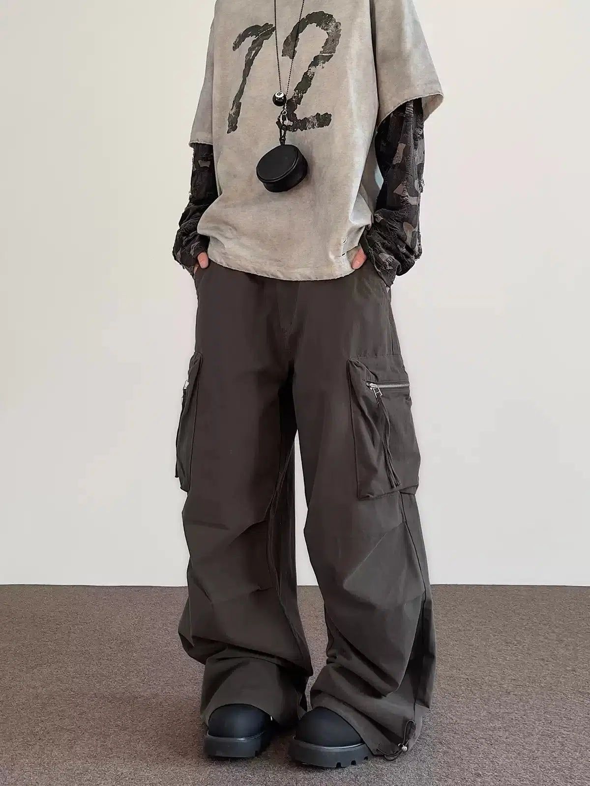 Big Pocket Wide Pleats Cargo Pants Korean Street Fashion Pants By A PUEE Shop Online at OH Vault