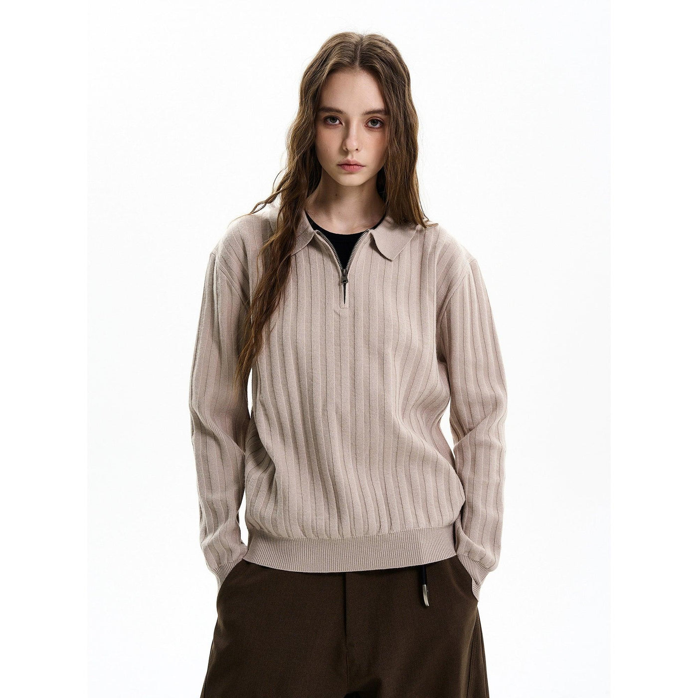 Embossed Stripes Half-Zip Polo Korean Street Fashion Polo By MaxDstr Shop Online at OH Vault