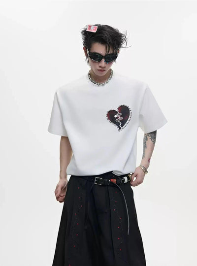 Metallic Beads Heart Relax Fit T-Shirt Korean Street Fashion T-Shirt By Argue Culture Shop Online at OH Vault