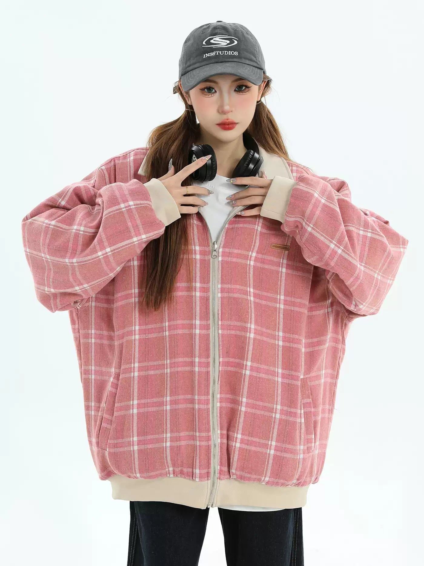 Plaid Reversible Zipped Jacket Korean Street Fashion Jacket By INS Korea Shop Online at OH Vault