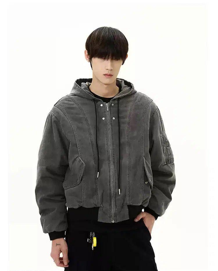 Washed Drawcord Short Hooded Jacket Korean Street Fashion Jacket By A PUEE Shop Online at OH Vault