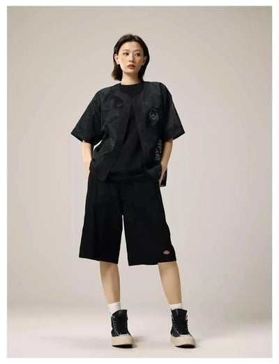 Embroidered Mesh Collarless Shirt Korean Street Fashion Shirt By Remedy Shop Online at OH Vault