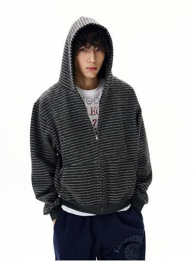 Striped Zip-Up Hoodie Korean Street Fashion Hoodie By 77Flight Shop Online at OH Vault