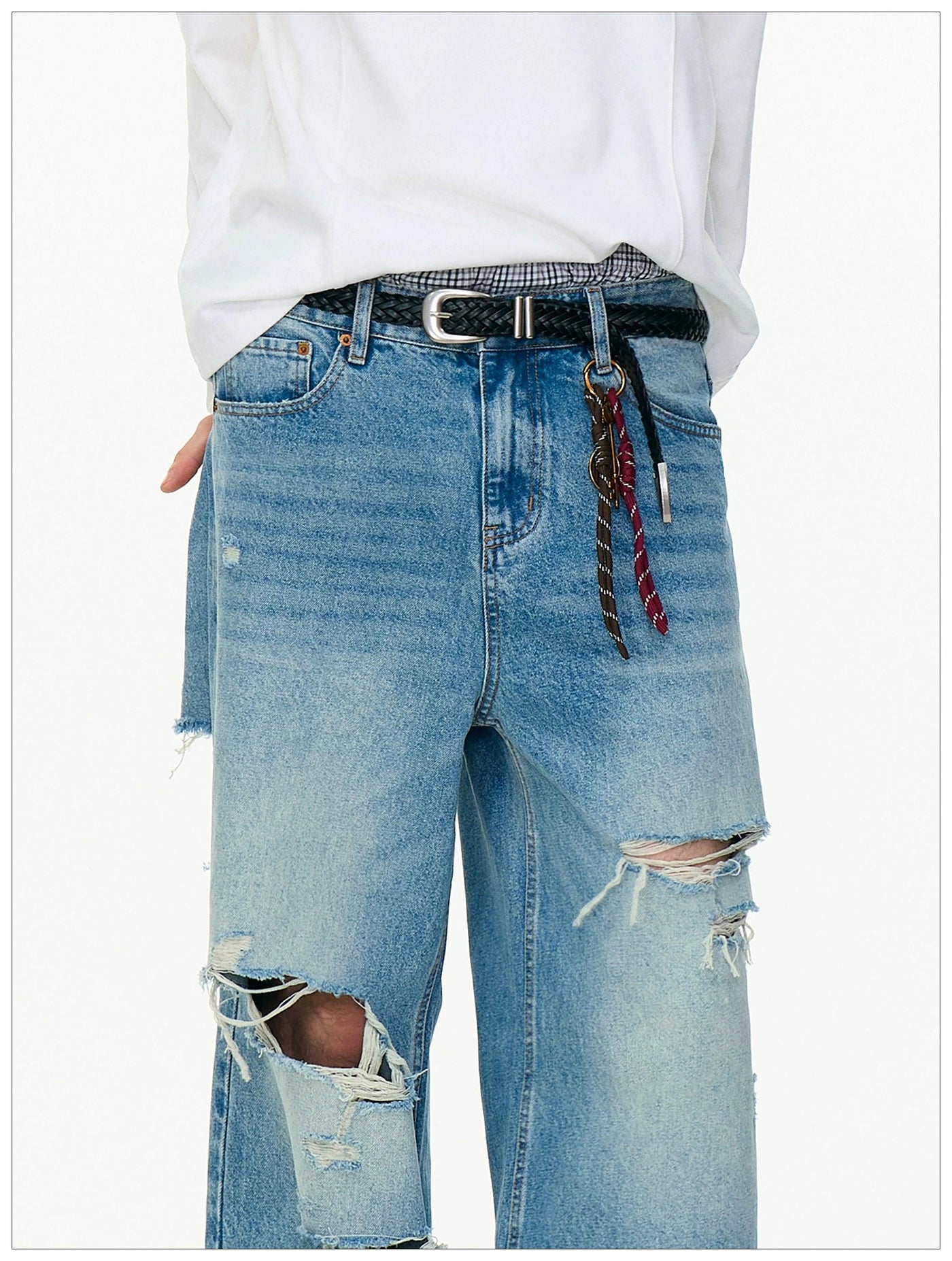 Rip Lines Faded Bootcut Jeans Korean Street Fashion Jeans By Mr Nearly Shop Online at OH Vault